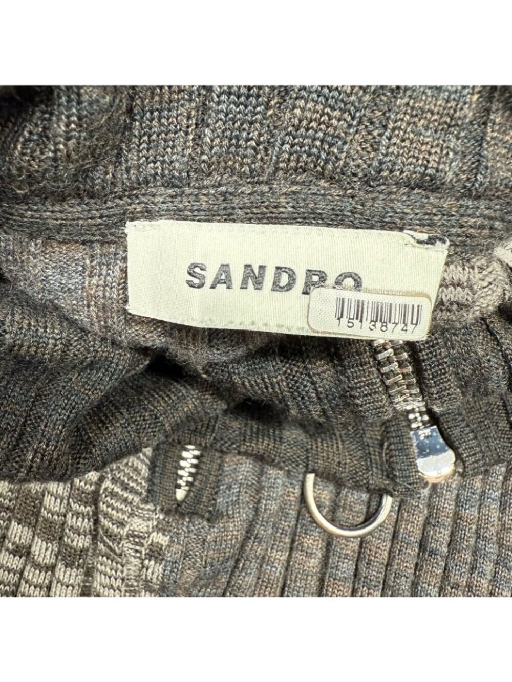 Sandro Paris Moria Sweater Size 3 US L Colorblock Rib Knit Zip Collar Pullover - Picture 8 of 10